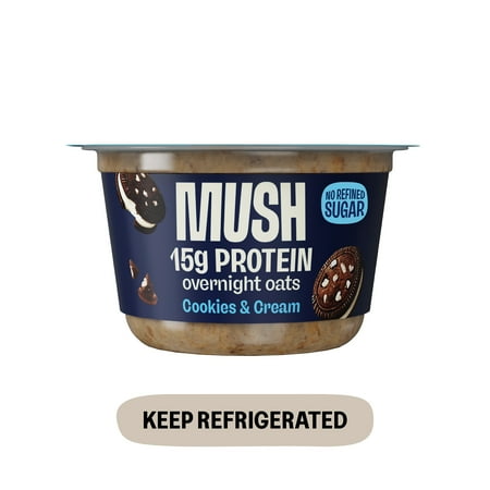 MUSH Overnight Oats Cookies & Cream, 15g Protein, 5.5 oz Cup (Refrigerated)