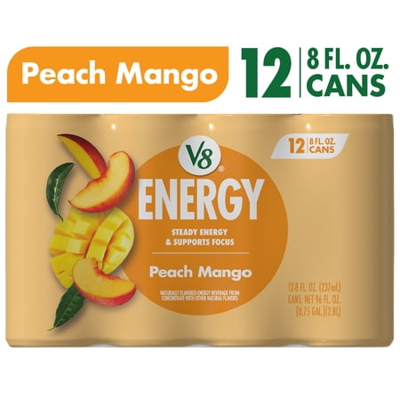 V8 Energy Peach Mango Energy Drink, 8 fl oz Can, 12 Pack