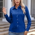 thumbnail image 5 of TEAJOPSUU Womens Dress Shirts Solid Long Sleeve Turndown Collared Tops Slim Fit Business Casual Button Blouses S-5XL Dark Blue, 5 of 7