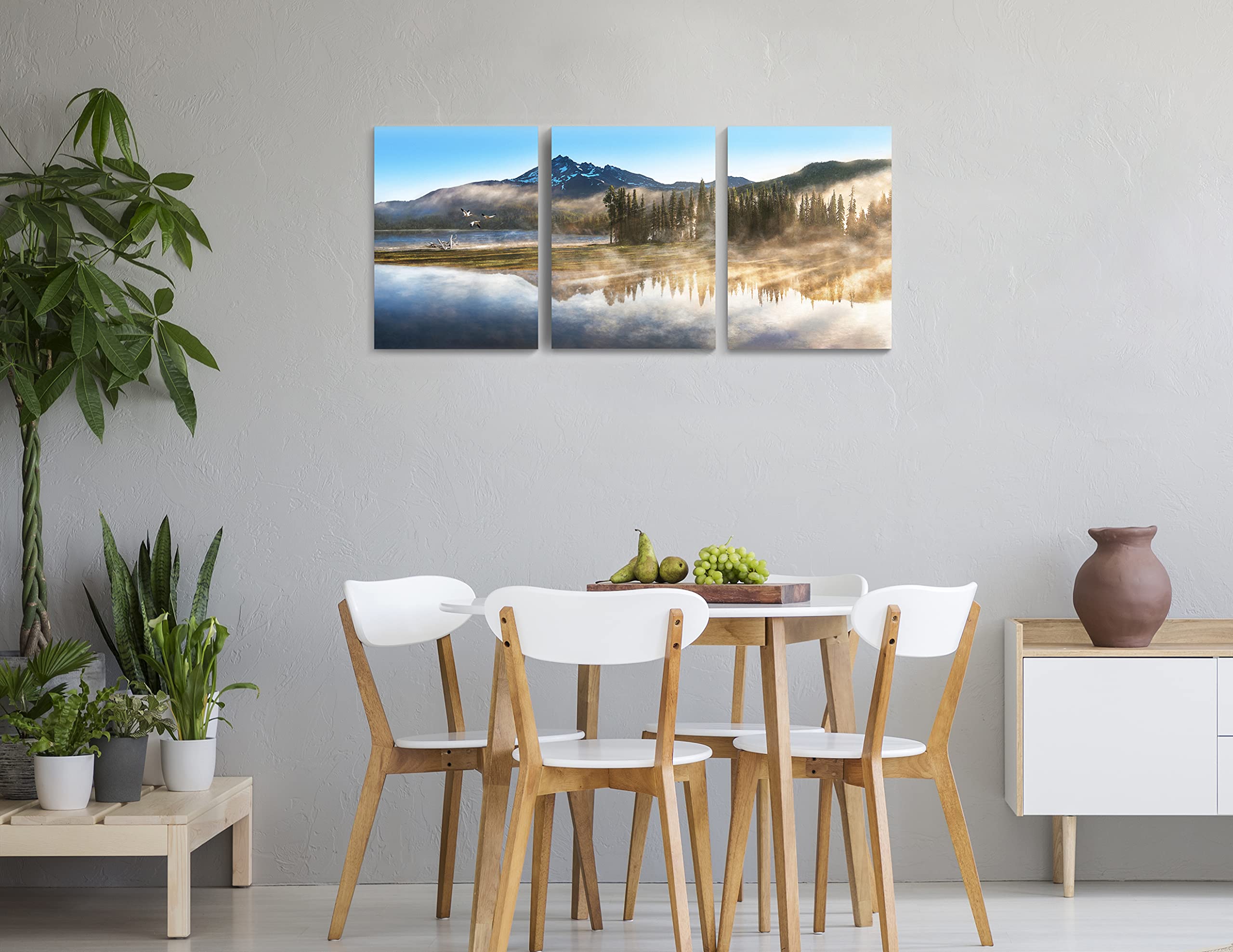Mountain Canvas Wall Art For Living Room Paintings For Bedroom Wall Art Forest Landscape Art Large Picture Home Nature Wall Decor 3 Piece Wall Art Framed Ready to Hang Artwork, 12x16 inch x3 panels