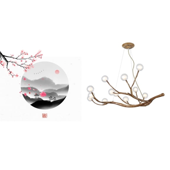 Natural Tree Branch Chandelier, 8-Light Rustic Pendant Light with Double Glass Globes, Adjustable Hanging Lighting for Living Room, Dining Room, Staircase