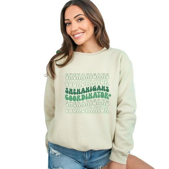 Shenanigans Coordinator Sweatshirt, Funny St. Patrick's Day Sweater, Unisex Pullover, Casual Green Text Top, Gift for Friend