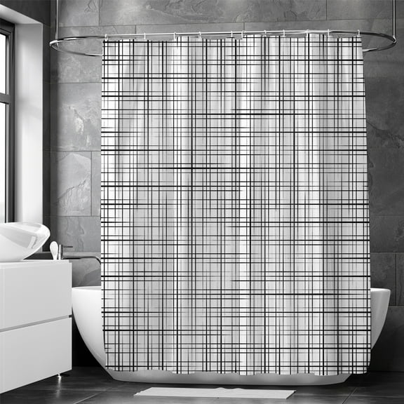 Black And White Line Diamond Art Decorative Shower Curtain Polyester Waterproof Thickened Shower Curtain Fabric 0.8M * 1.8M