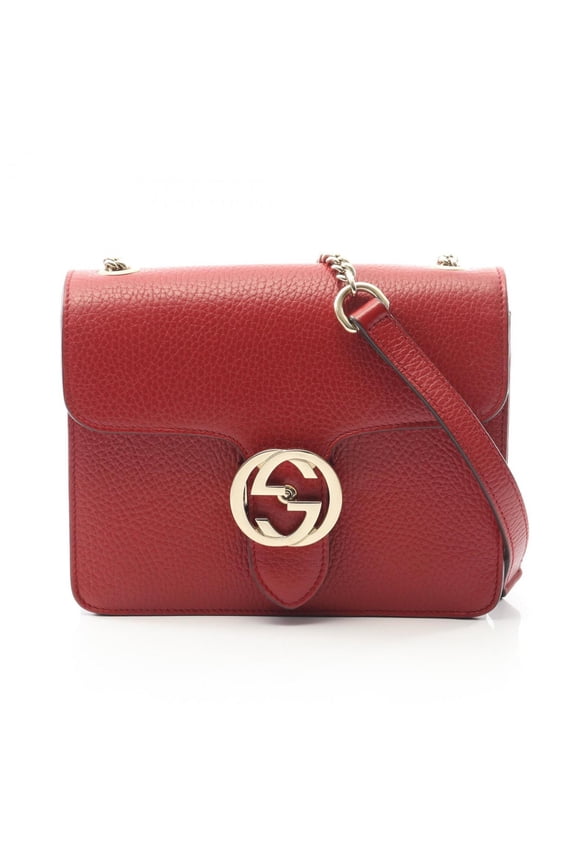 Pre-Owned Gucci Interlocking G Shoulder Bag, Leather, Women's, Red, 510304 (Good)