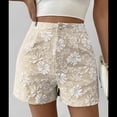 thumbnail image 4 of Shorts Bohemios de Verano con Cintura Alta y Bolsillo para Mujer, de Jacquard Floral Albaricoque L, 4 of 8