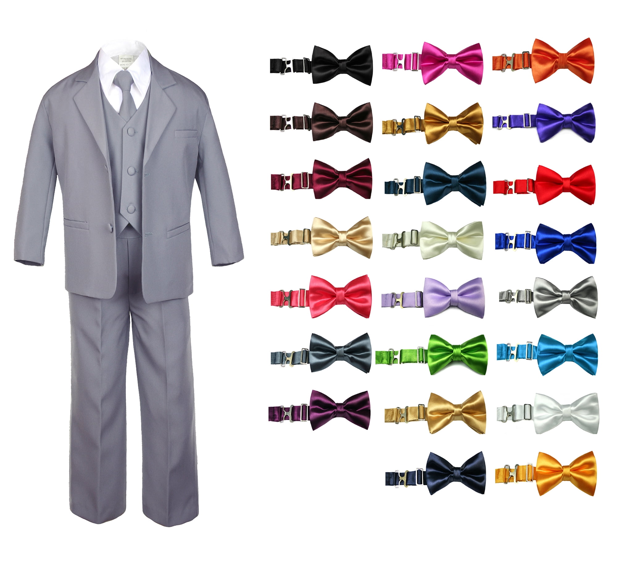 Unotux 6pc Boy Gray Vest Set Suits with Satin Yellow Necktie Outfit Baby to Teen