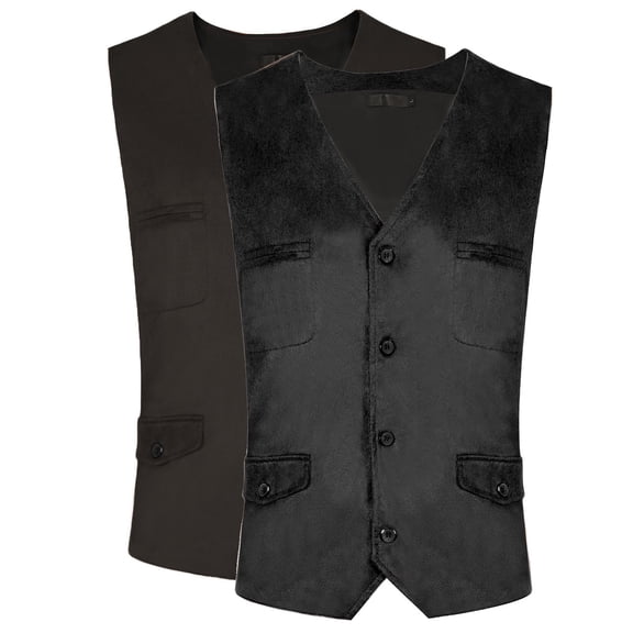Men's Casual Button Down Waistcoat Vest Sleeveless V-Neck Full Button Closure Lined Polyester Blend Solid Color Vintage Streetwear Office Work Fashion Essential | JASKFLY,Black L