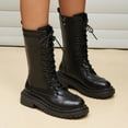 thumbnail image 2 of WEAIXIMIUNG Womens Short Boots Low Heel Leather Ladies Leather Round Toe High Heel Solid Color Strappy Zipper Mid Large Size Boots Ankle Boots Short Boots, 2 of 9