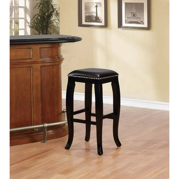 Linon Scottish Square Top Bar Stool, Black, 30 inch Seat Height