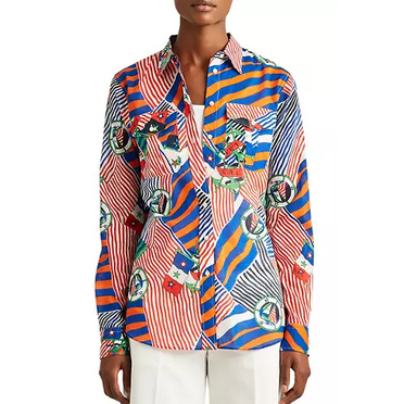 Ralph Lauren Women's Multi Print Cotton Voile Shirt, 3X