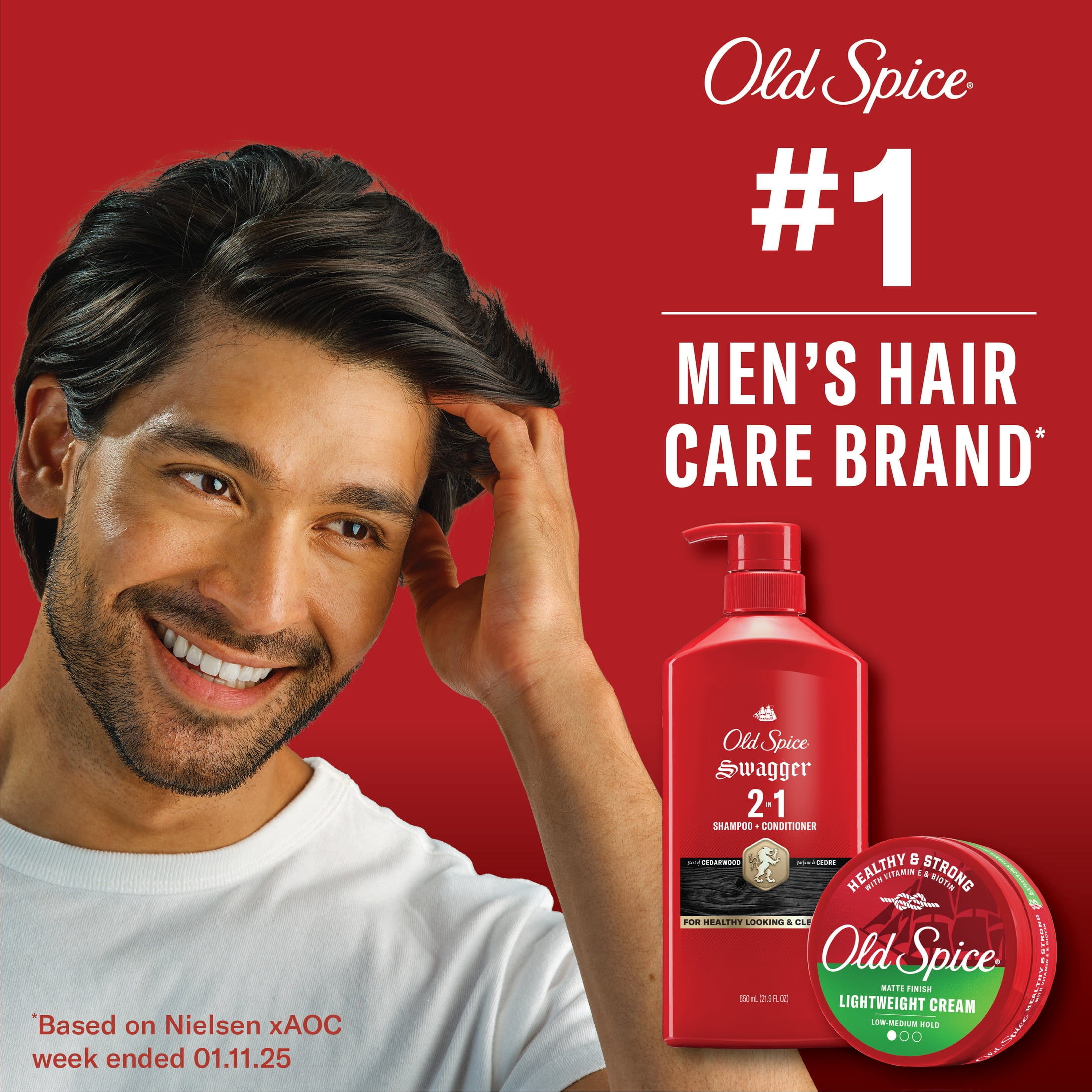 Old Spice Lightweight Cream for Men, Healthy and Strong with Vitamin E and Biotin, Men's Hair Styling Lightweight Cream, Low-Medium Hold, Matte Finish, 2.22 oz