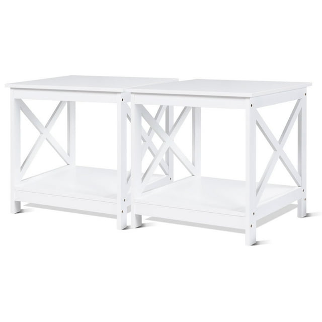 Costway 2 PCS Fin table X-Design Affichage Étagères Accent Canapé table de Chevet Côté Blanc