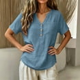 thumbnail image 4 of Rciityk Women's T Shirts Cotton Linen V Neck Short Sleeve Tops Solid Color Loose Fit Summer Tunic Shirts with Chest Pocket, 4 of 7