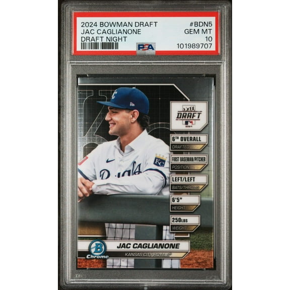 Graded 2024 Topps Bowman Draft Jac Caglianone #BDN5 Draft Night Rookie RC Baseball Card PSA 10 Gem Mint