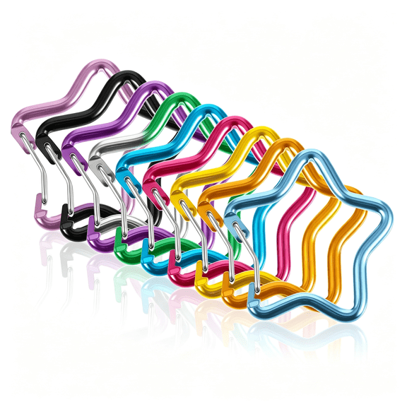 ZHZFKQ 10Pcs Cute Carabiner Clips Star Carabiner Multicolor Aluminum Shaped Spring Snap Hook for Outdoor Fishing Hiking Traveling Keychain Backpack(10 Colors)