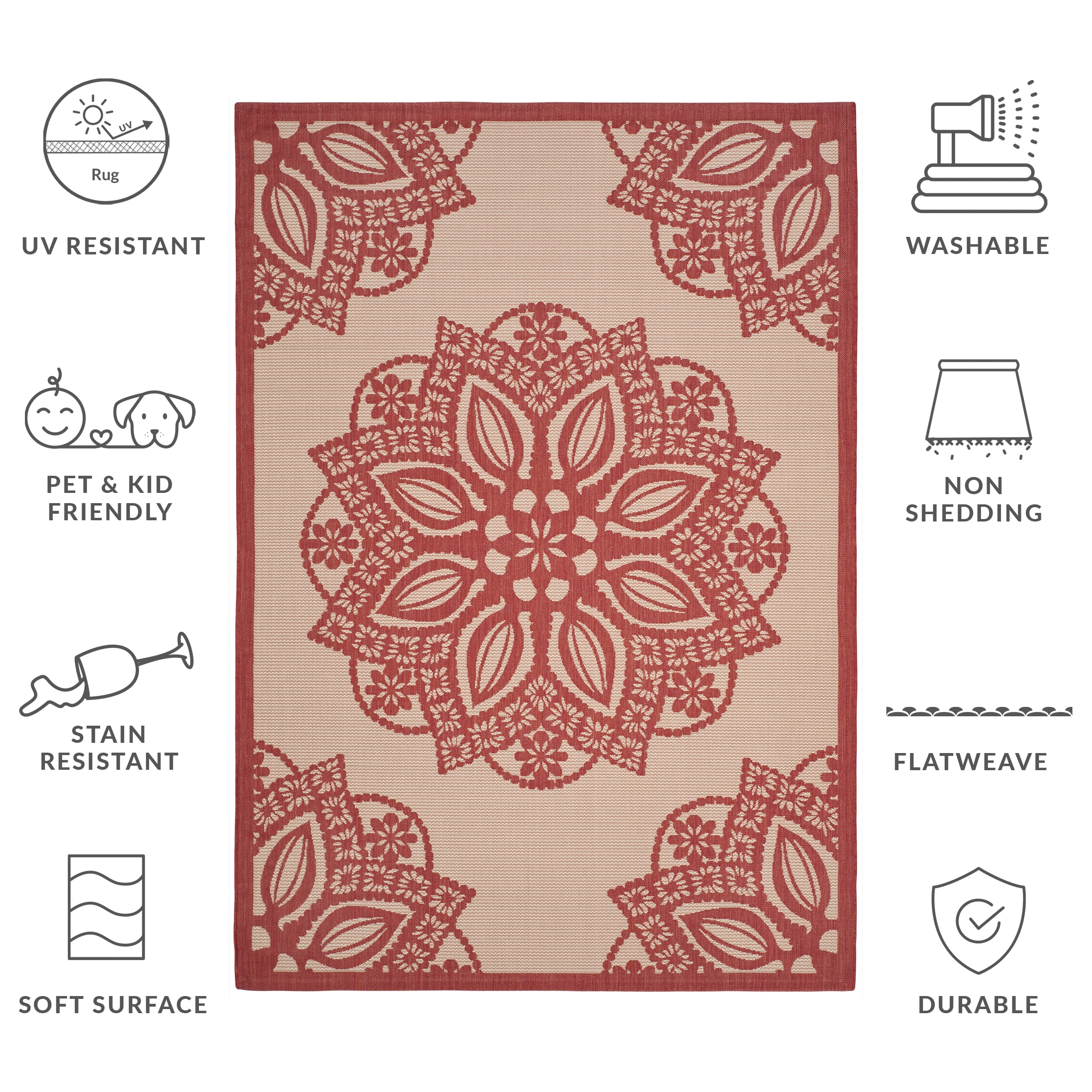 Safavieh Courtyard Millicent Medallion Indoor/Outdoor Area Rug, Beige/Red, 5'3" x 7'7"
