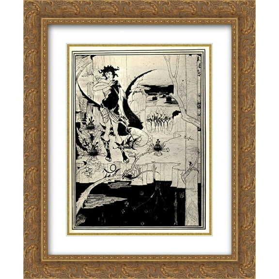 Aubrey Beardsley 2x Matted 20x24 Gold Ornate Framed Art Print 'Siegfried illustration, act II'