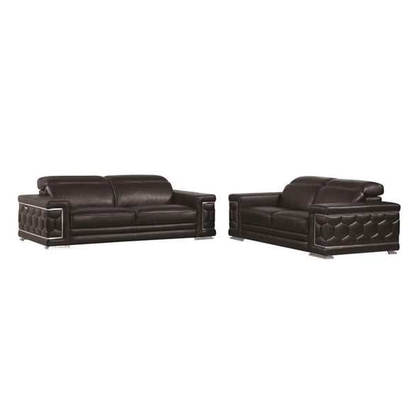 Titan Furnishings Genuine Italian Leather Sofa and Loveseat Set in Black
