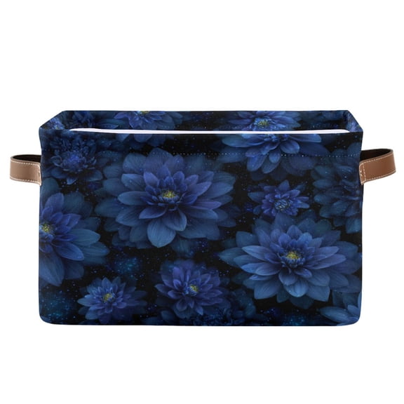 1-Pack Square Closet Organizers with Handles Open Basket Bins Deep Blue Flower Storage Basket for Home Office