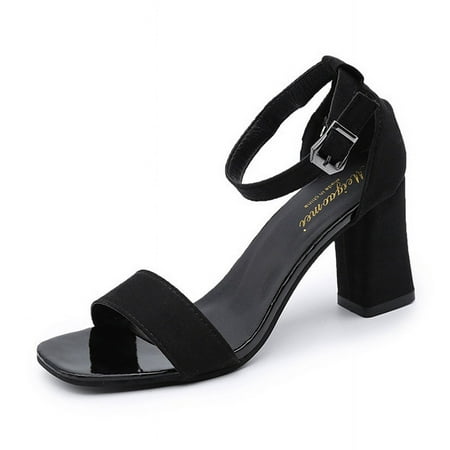 

Women s 2024 Summer Fashion Sandals Medium High Heel Outdoor Sandalias Elegant Wedding Shoes Bridal Plus Size 34-40 Buckle Strap Black 7 cm 35