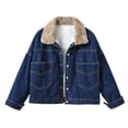 thumbnail image 1 of Veste en Denim à Manches Longues pour Femmes avec Col et Chaleur Épaissie, 1 of 8