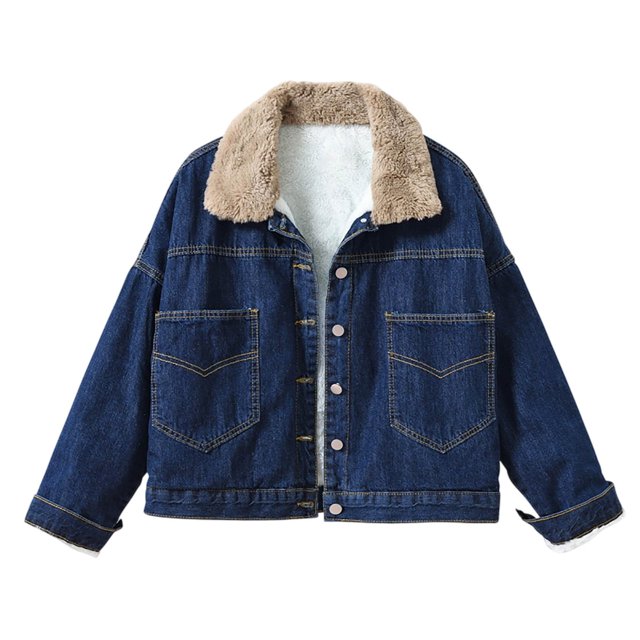 Veste en Denim à Manches Longues pour Femmes avec Col et Chaleur Épaissie