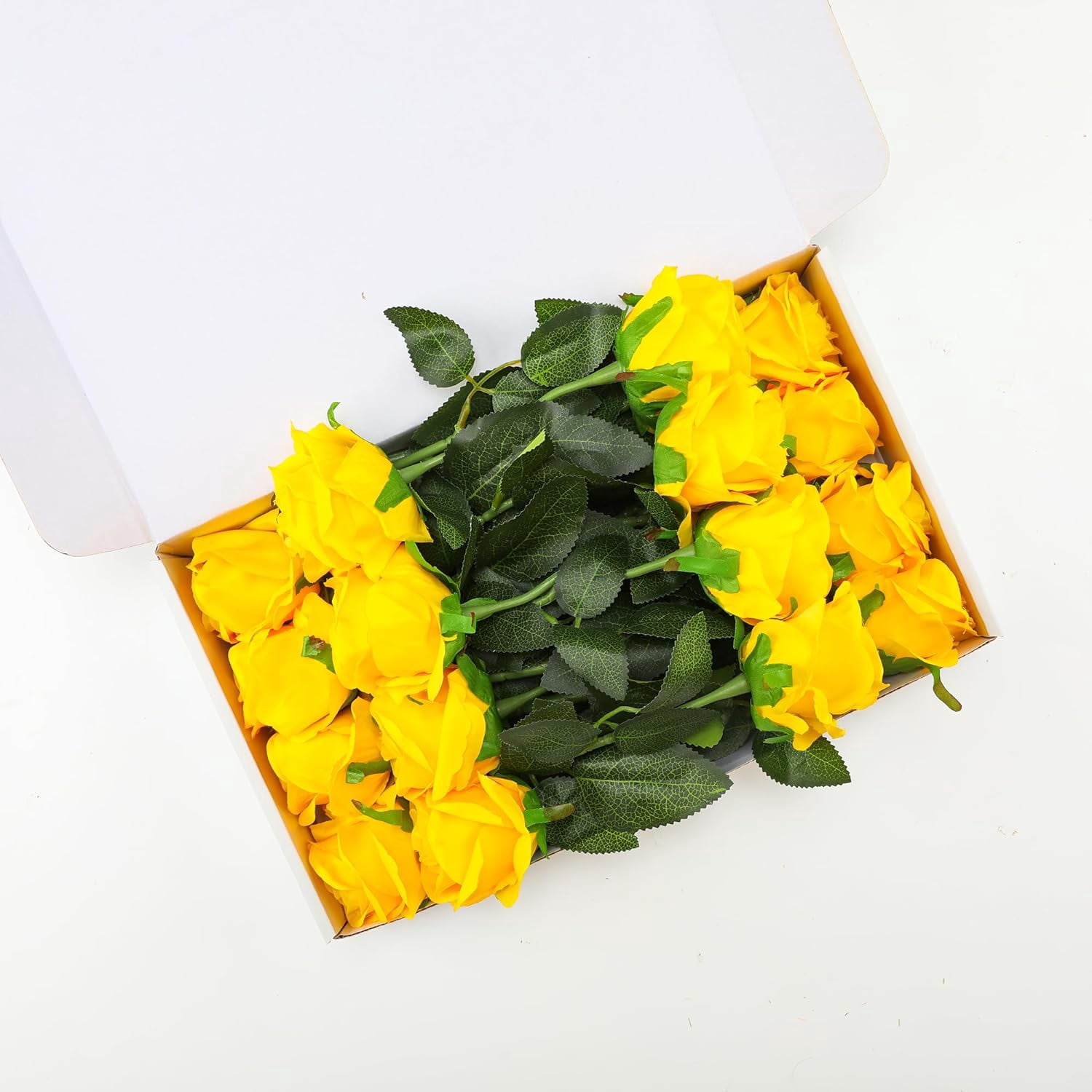 Yellow Fake Roses Artificial Flowers - Fake Artificial Roses Silk Flowers with Stems for Home Wedding Hotel Office Centerpiece Decor