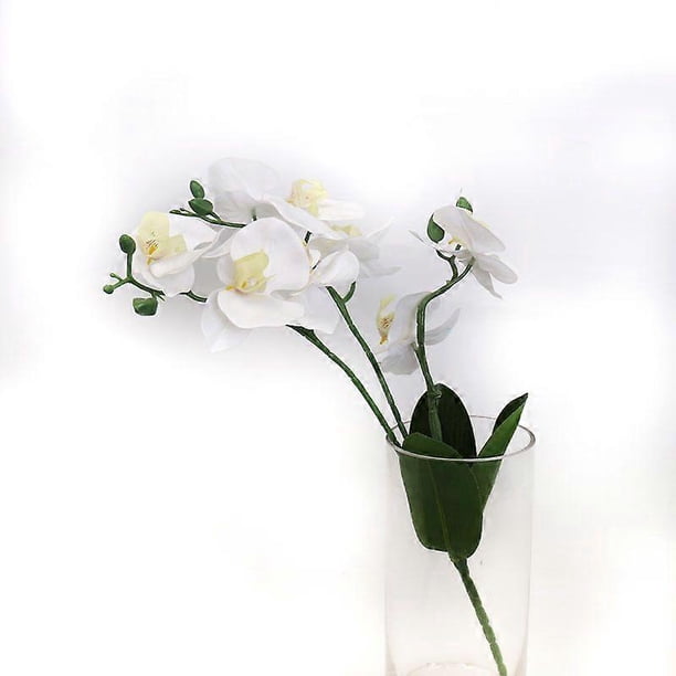2pcs Artificial Flower: Realistic 3d Artificial Phalaenopsis Orchid Flowers With Leaves Faux Floral Arrangements For Wedding Table Centerpiece Home Of