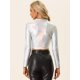 thumbnail image 3 of Blusa de Fiesta Allegra K para Mujer Corto con Cremallera y Manga Larga Plata L, 3 of 6