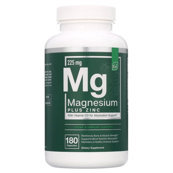 Essential elements Magnesium Plus Zinc with Vitamin D3 - Scientifically Formulated Heart, Bone, & Muscle Support - 225mg Triple-Strength Magnesium Complex with Glycinate, Malate, Citrate - 180 Count