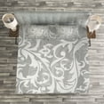 thumbnail image 3 of Grey Bedspread, Victorian Style Large Leaf Floral Pattern Swirl Classic Abstract French Vintage Print, Decorative Quilted 3 Piece Coverlet Set with 2 Pillow Shams, King Size, Grey, by Ambesonne, 3 of 3