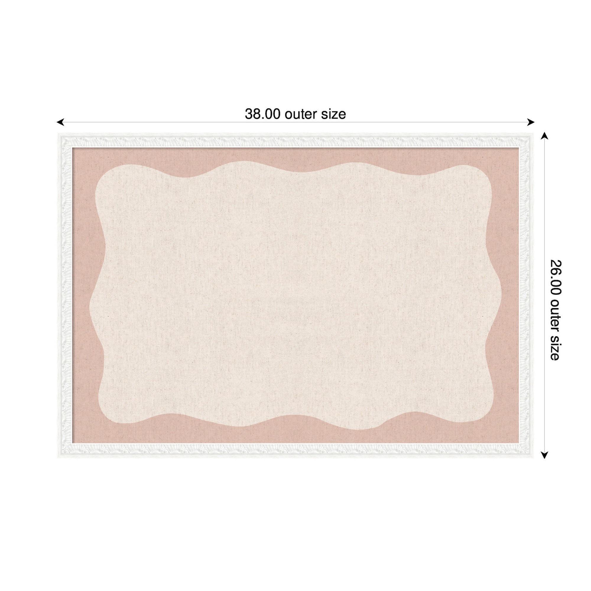 Kate and Laurel Framed Fabric Pinboard 38 x 26,  Printed Linen Decorative Bulletin Board for Use as a Vision Board or Wall Organization, Bethany White Frame