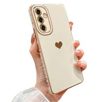 Dteck Case for Samsung Galaxy A25 5G, Luxury Electroplate Cute Side Love Heart Cover Full Camera Protection Soft Silicone Anti-Fingerprint Shockproof Cover,White