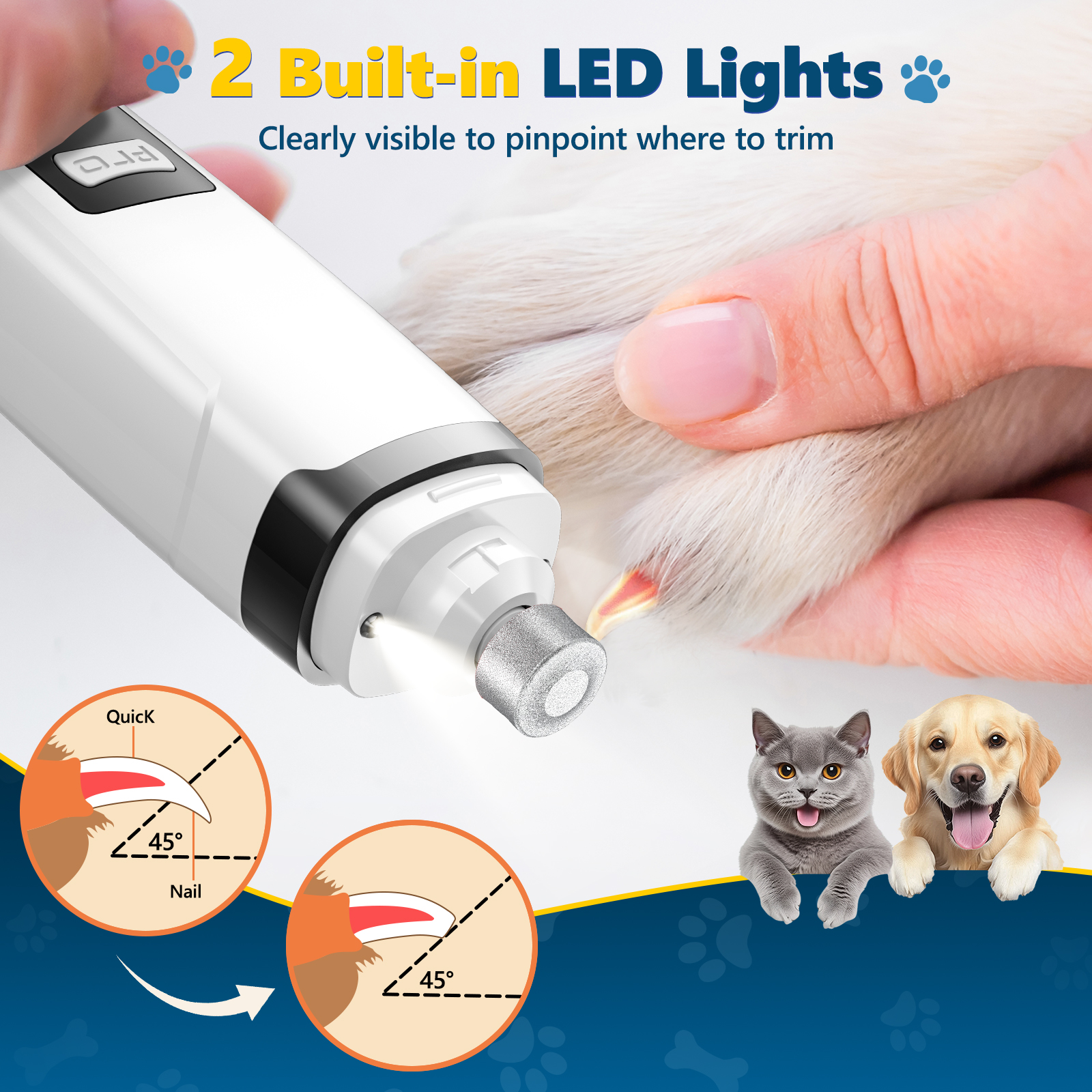 BEBANG Dog Nail Grinder, 2-Speed Electric with LED Lights photo 3