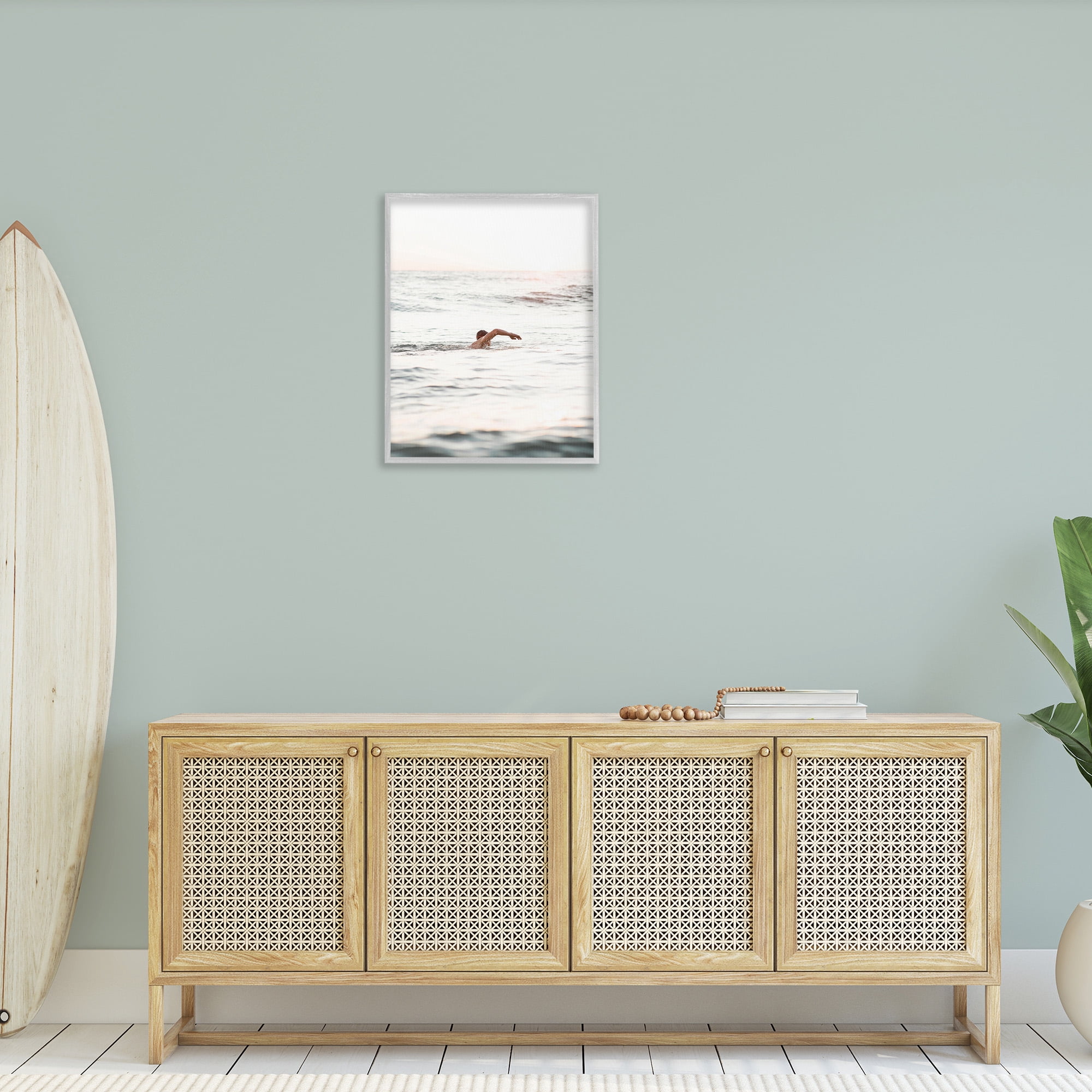 Stupell Industries Person Swimming in Sea Novelty Photography Gray Framed Art Print Wall Art, 24 x 30