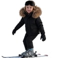 thumbnail image 4 of vdgthytj Little Kids 2 Piece Snowsuits Full Zip Long Sleeve Hooded Snow Jacket Bib Snow Pants Boys Girls Outdoor Ski Outfits(1-2 Years,Black), 4 of 7