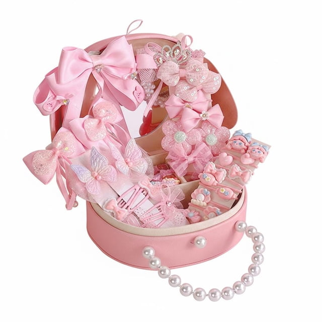 Kids Hair Accessory Set With Storage Box Elastic Hair Bands, Princess Crown, Hair Clips & Rings, Girls Birthday Gift Set