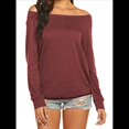 thumbnail image 3 of Blusa de Larga con Cuello y Hombros Descubiertos para Mujer Vino Tinto M, 3 of 8