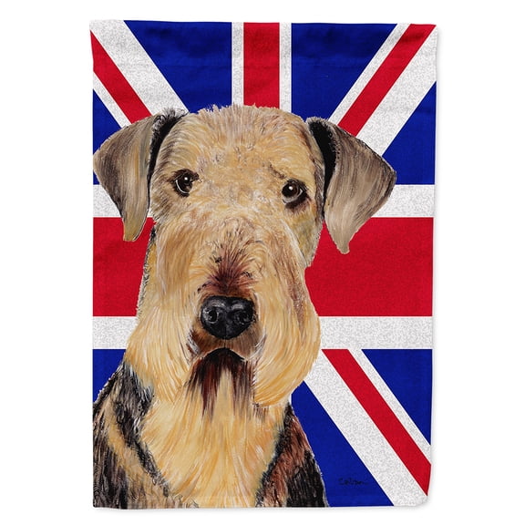 Airedale with English Union Jack British Flag Flag Canvas House Size