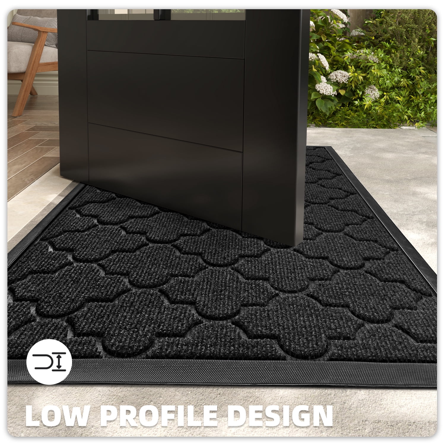 PABUBE Outdoor Door Mat Non Slip Backing Doormat,Low Profile Doormat Entry Rug, Outside Floor Mat for Entryway, Black, 24" x 36"