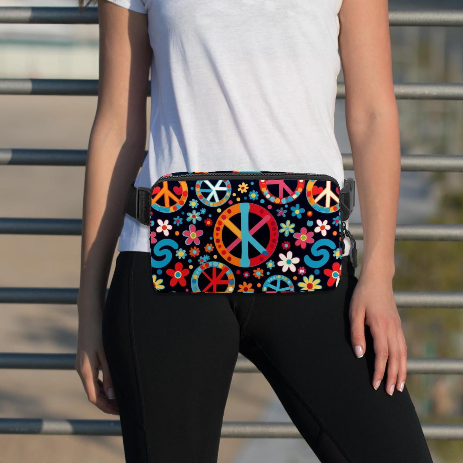 Peace Symbol Lightweight Adjustable Sling Bag Running Belt Waist Pack with Extension Strap Unisex