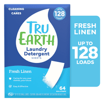 Tru Earth Laundry Detergent Sheets - Fresh Linen Scent - Up to 128 Loads (64 Sheets) - Laundry Detergent Eco-Strips