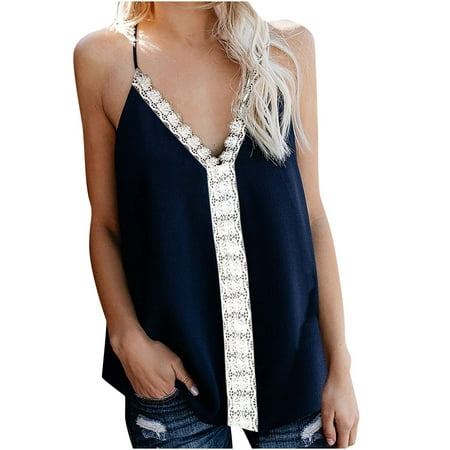 

YFPWM Fall Shirts for Women 2022 Plus Size Silk Blouse Nursing Tops Bustier Tops Concert Tops Solid Sleeveless Lace V-Neck T-Shirt