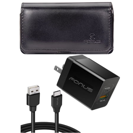 Case Belt Clip & 36W PD Home Charger for iPhone 15 Pro - Leather Swivel Holster Loops and Fast Type-C 6ft Long Cable USB-C Power Cord B2J for iPhone 15 Pro (6.1 )