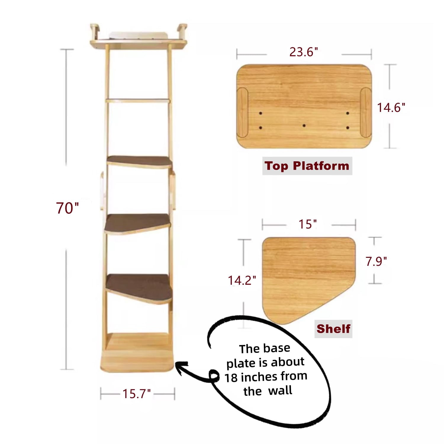 Modern 70" Tall 6 Level Leaning Cat Climbing Ladder Tree Tower Condo With Large Perch Platform For Window Wall  Solid Wood Furniture Shelves Multiple Cats