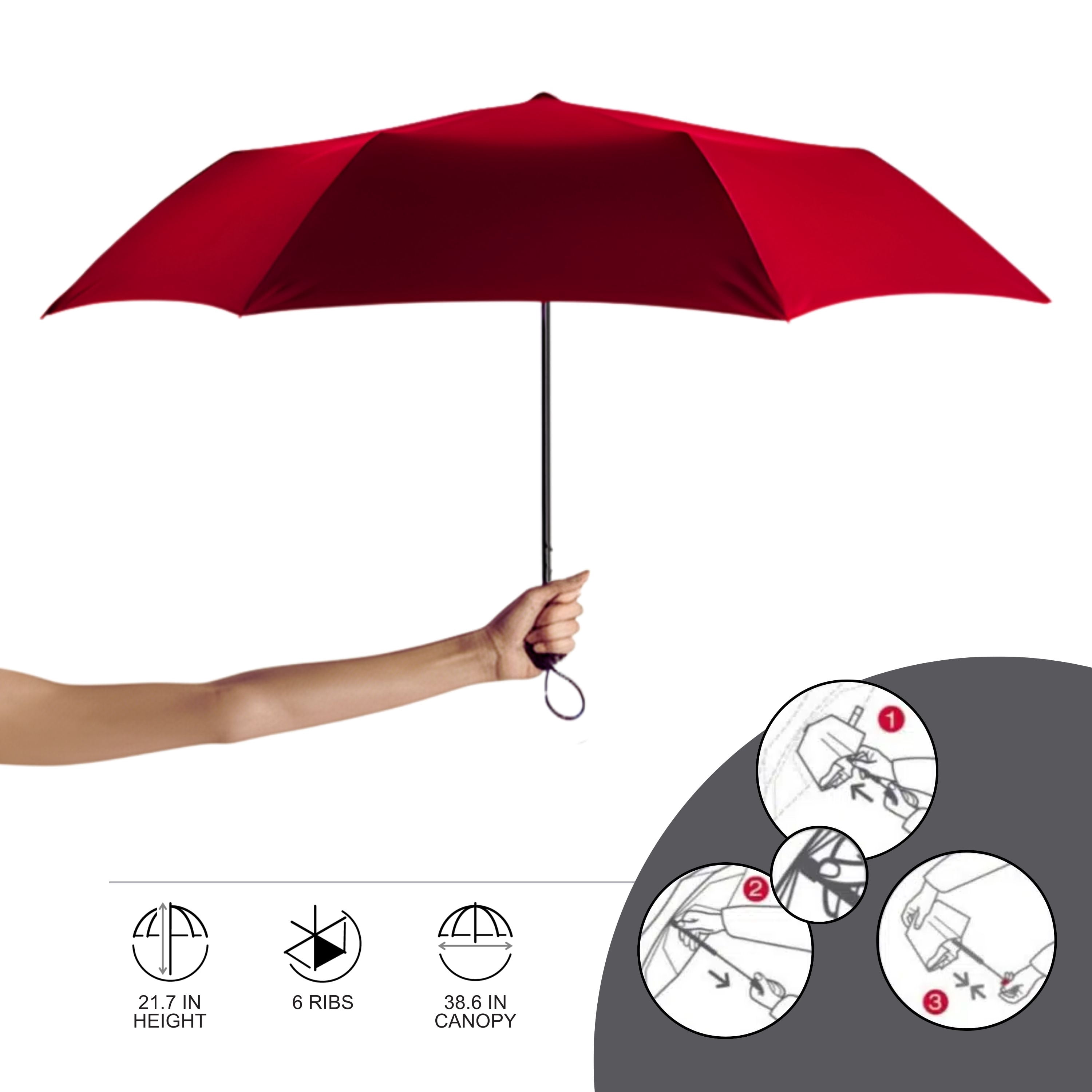 Knirps AS.050 Slim Manual Folding Rain Umbrella in Salsa – 38" Lightweight Fiberglass 6-Rib Pocket Canopy, Ultra-Compact 6.7oz Travel Size Design, Durable Steel Frame, Travel Case Included