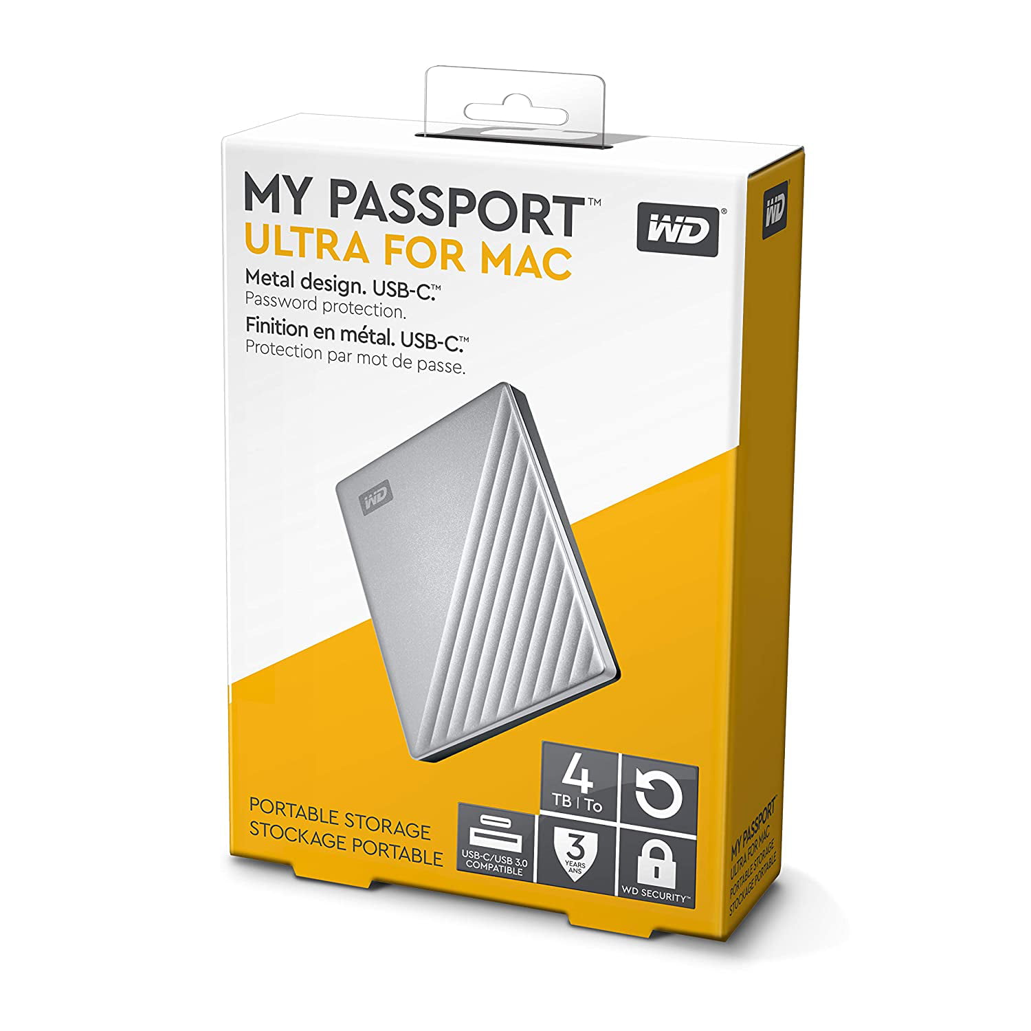 WDBPMV0040BSL-WESN Western Digital USB-C WD  4TB My  Passport  Ultra  for Mac Silver Portable External Hard Drive