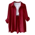 thumbnail image 4 of Tiijoy Teen Girl's Outfits Linen Long Sleeve Button Up Shirt Shorts Set, Sizes 5-14, 4 of 8