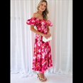 thumbnail image 4 of Vestido Midi Informal de Verano para Mujer, de Corta, Abullonado, con Cuello Cuadrado y Volantes Escalonados Rosa Roja y Rosa L, 4 of 7