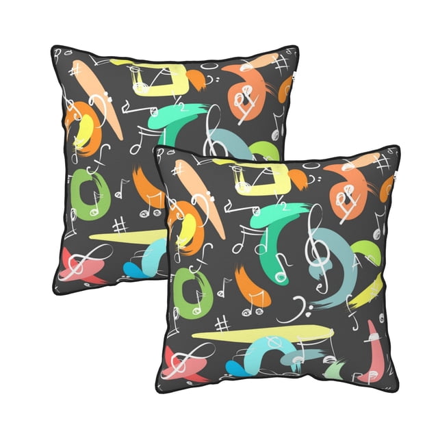 Housses de Coussin Décoratives en Velours Lot de 2, Housse de Coussin Carrée Douce avec Fermeture Éclair Invisible Impression de Notes Amusantes, 16"x16 Pouces